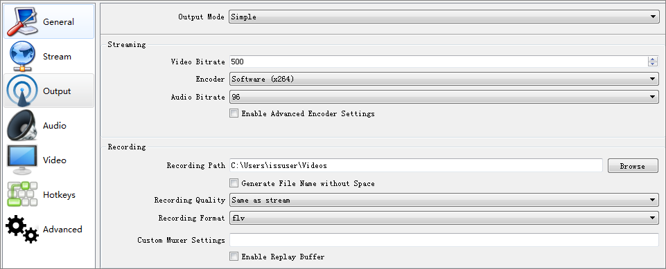 OBS output settings