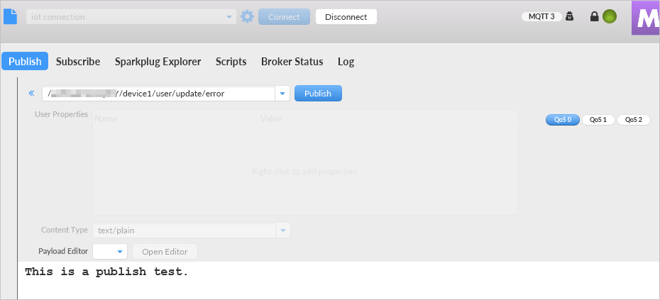 Publish messages in MQTT.fx