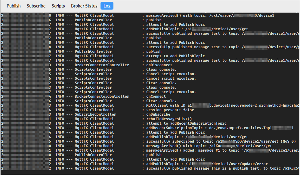 View logs in MQTT.fx