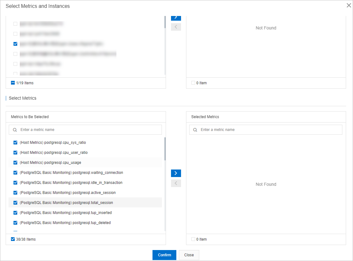 选择实例和指标