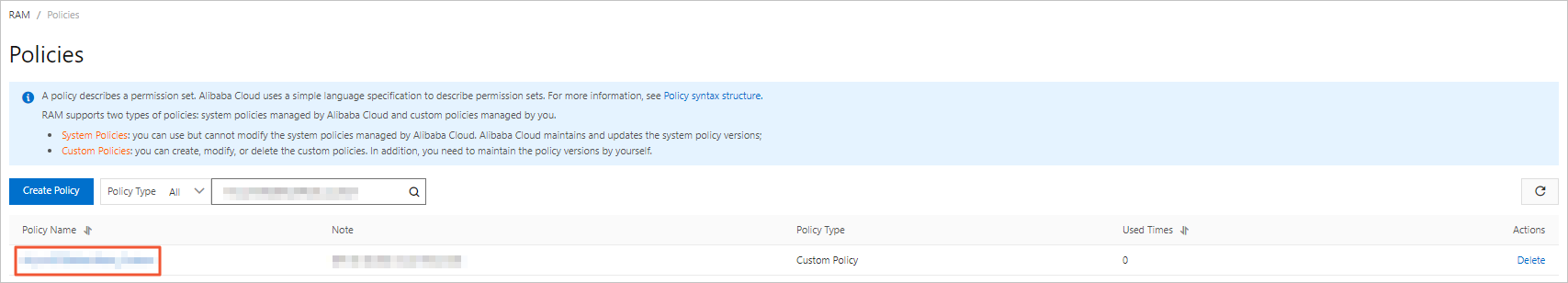 Find the custom policy