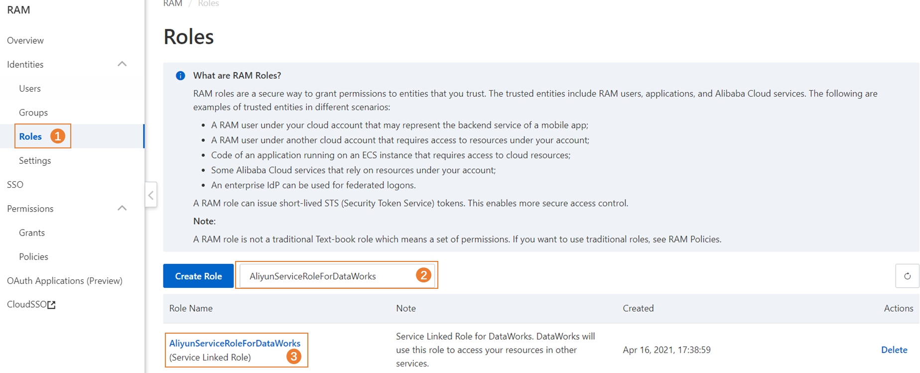 View the details of the service-linked role