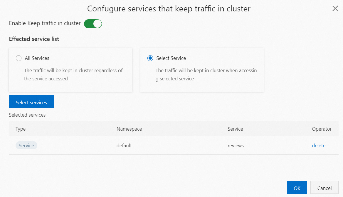 配置集群内流量保持服务