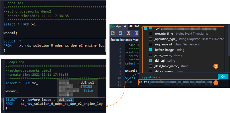 Complete code used to query fields