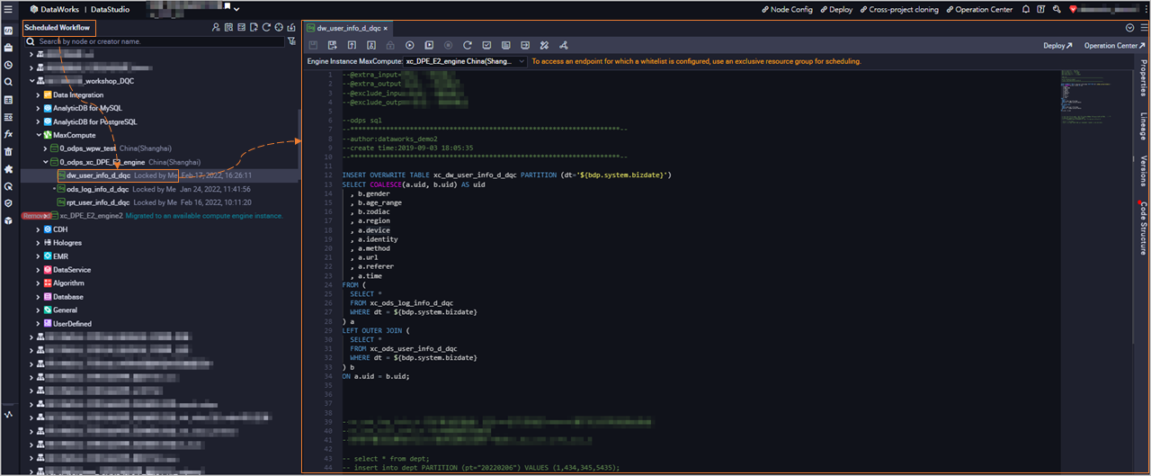 Configuration tab of a node