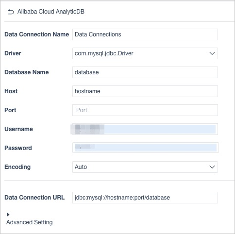 Parameters for connecting to the AnalyticDB for MySQL database