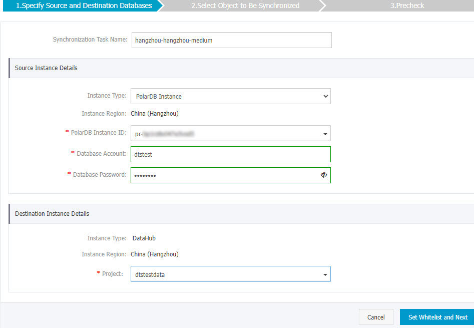 Configure the source and destination instances