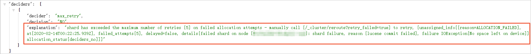 Reason why shards are not allocated