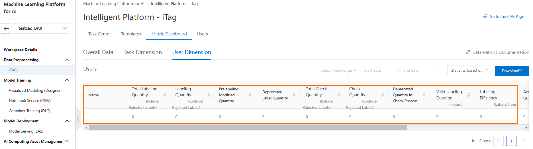 User Dimension subtab