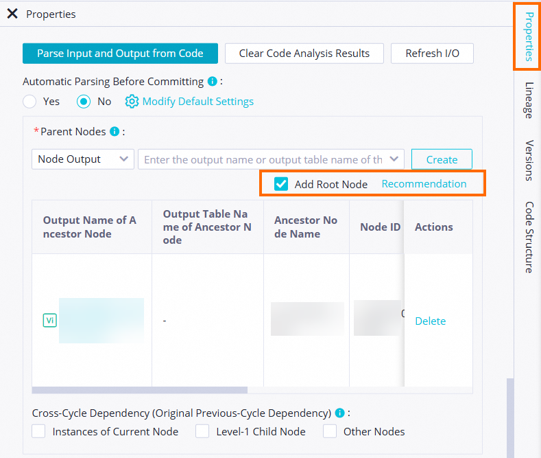 Configure a parent node