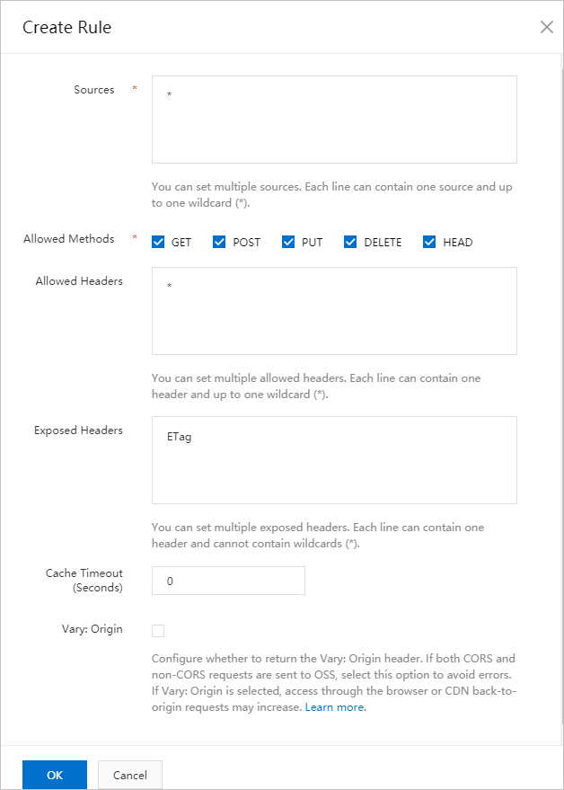 Create a CORS rule