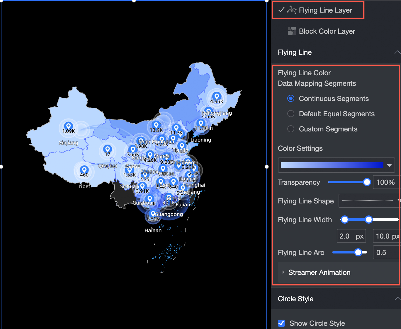 多图层地图样式飞线