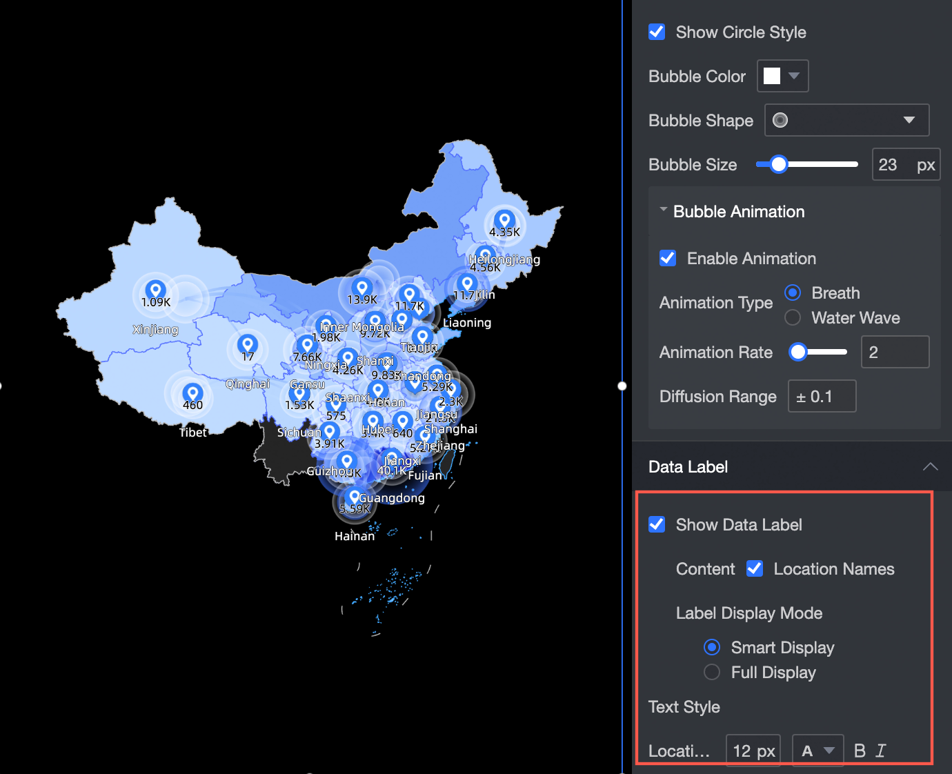多图层地图样式飞线数据标签
