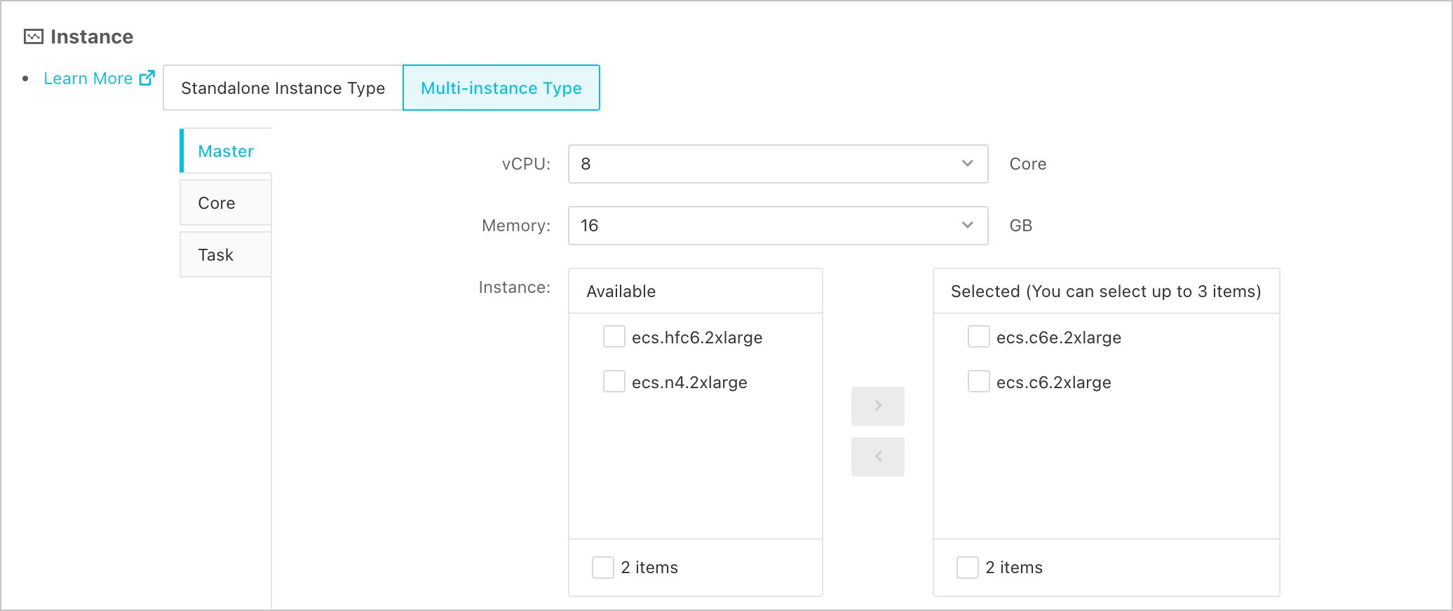 Multiple instance types