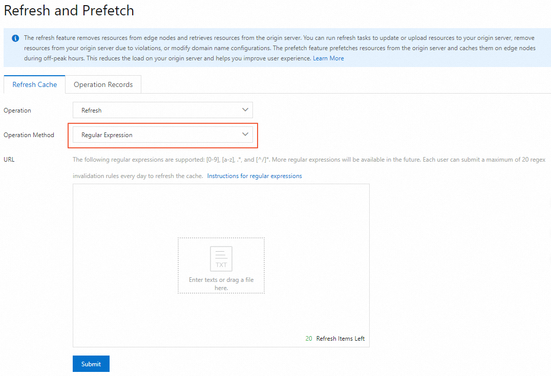 Refresh resources based on regular expressions