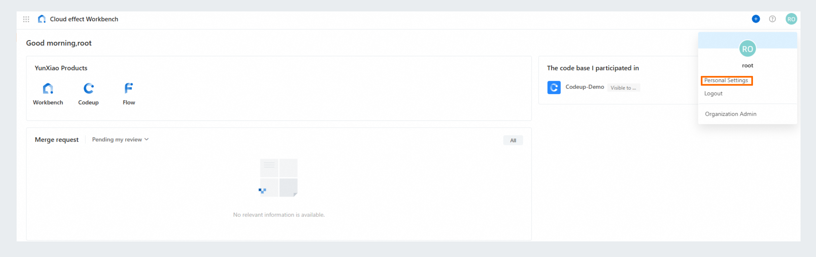Personal Settings page