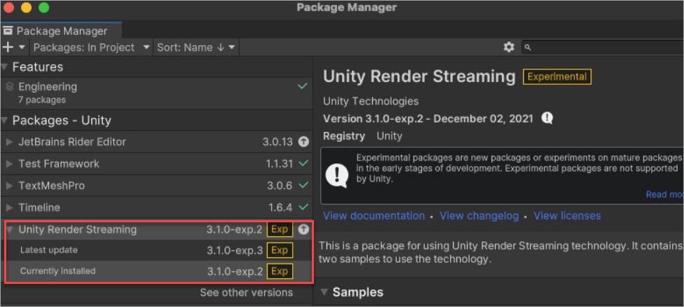 Unity Render Streaming package