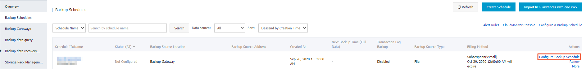 Configure a physical backup schedule for files
