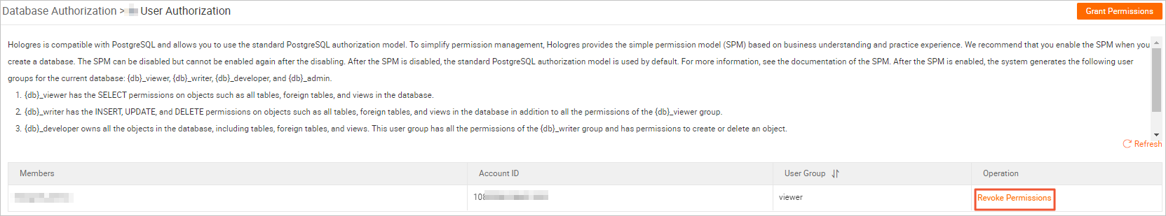 Revoke permissions from a user