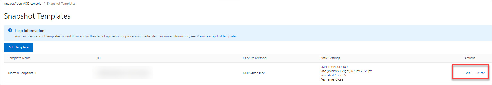 Modify or delete a snapshot template