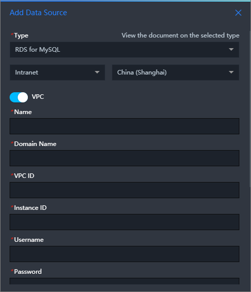 Data source parameters in VPC mode