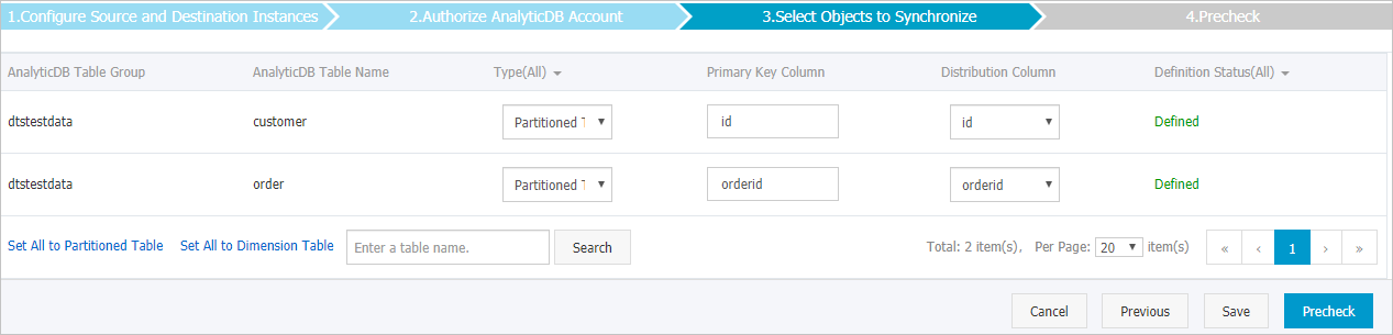 Specify a table type