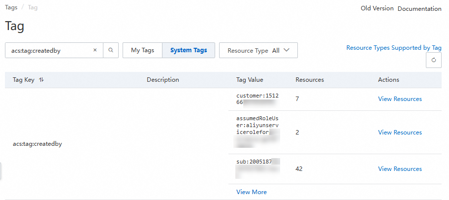 在标签控制台查看创建者标签