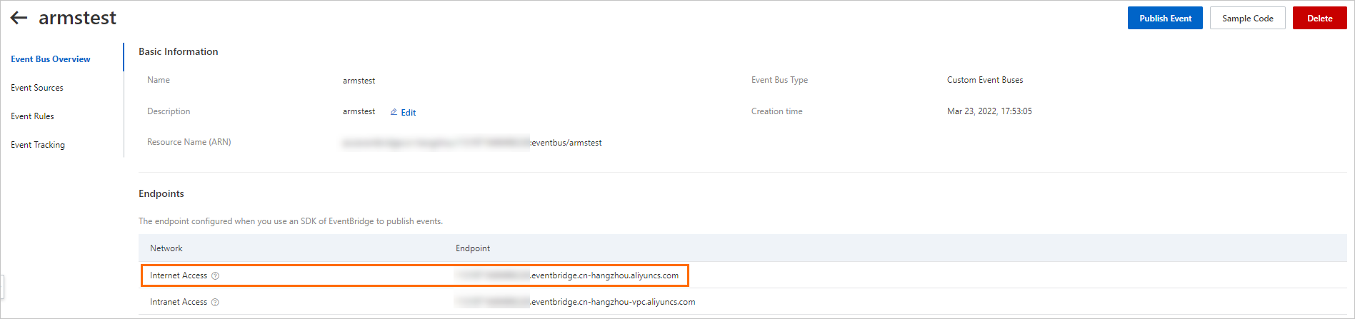 Event Bus public endpoint