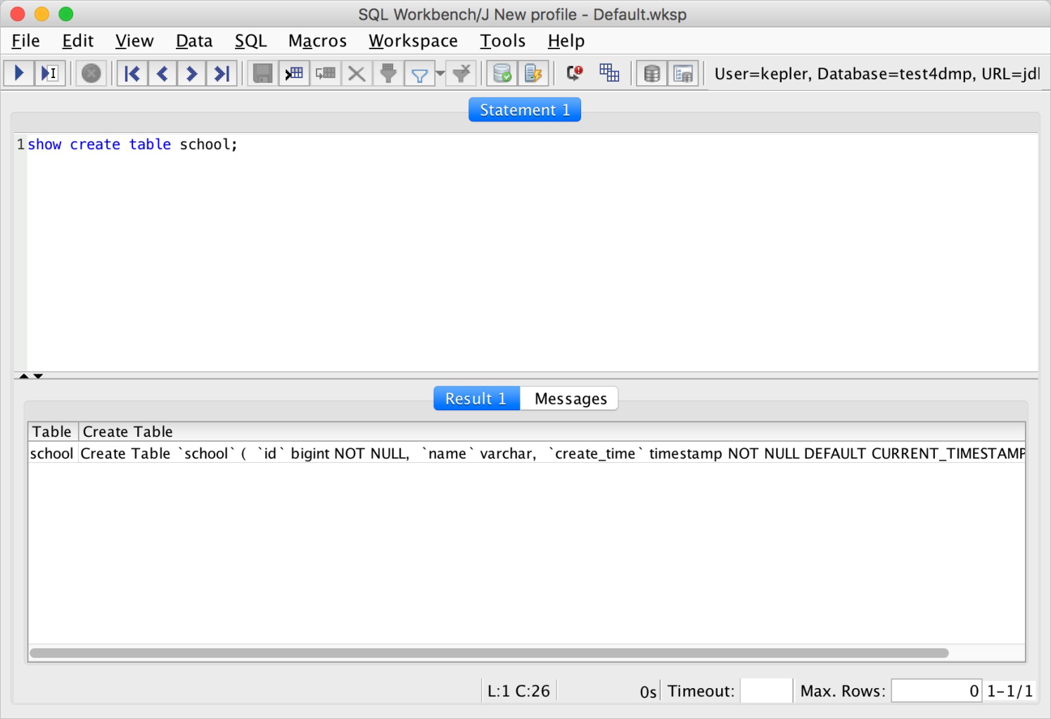 Query the schema of a table