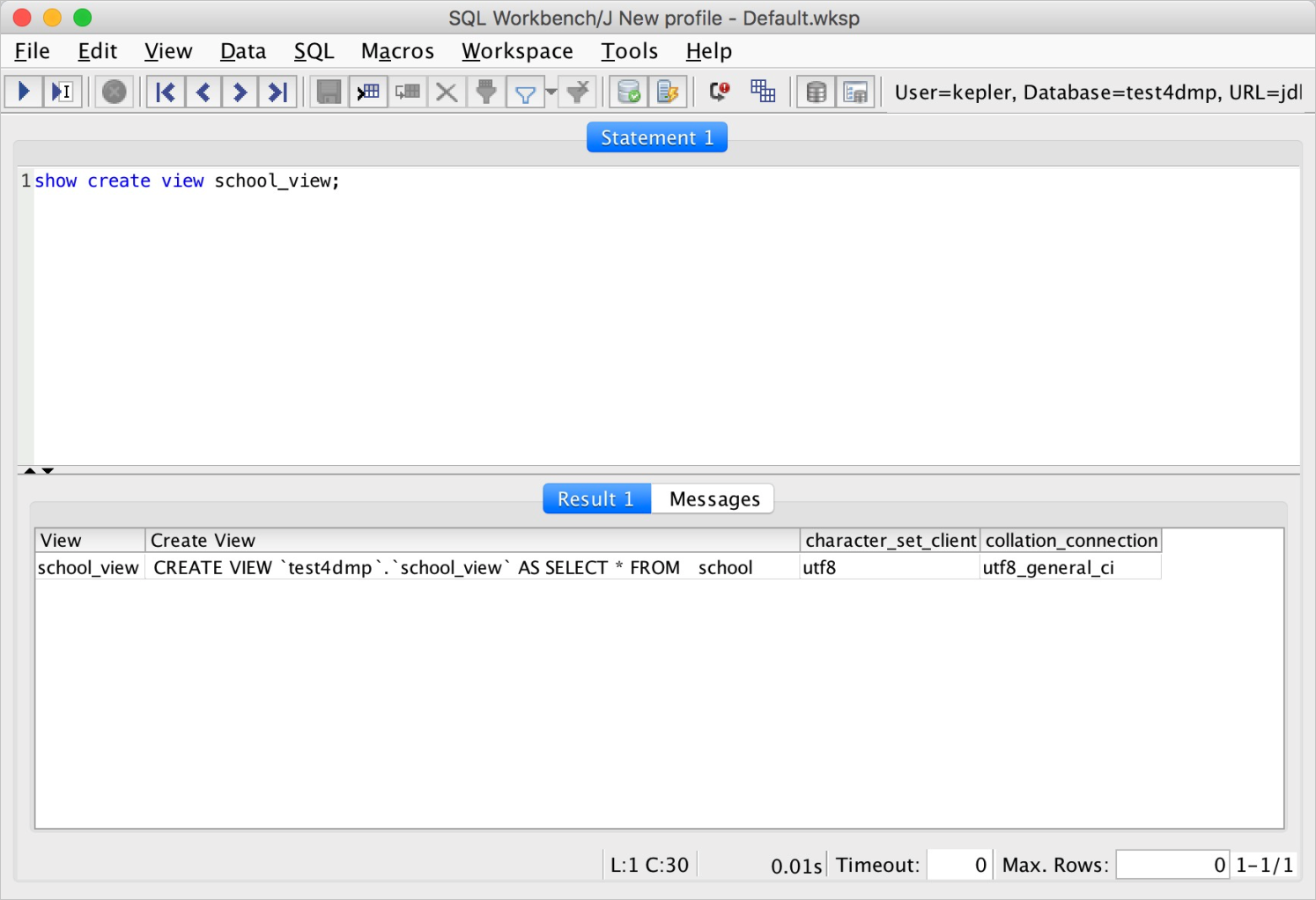 Query the structure of a view