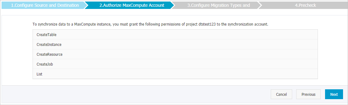 Grant permissions to an account