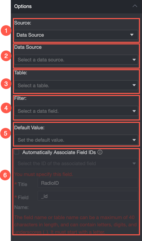 单选来自于数据源