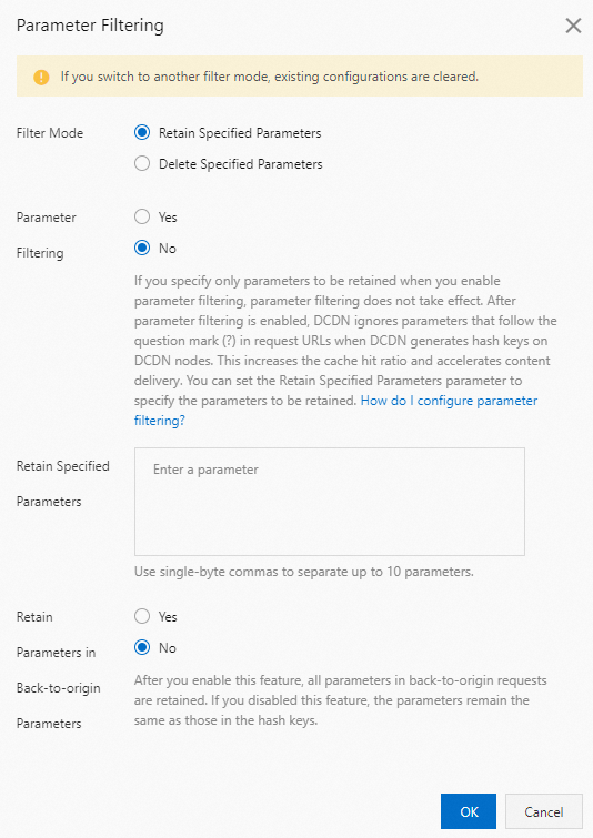 Parameter filtering