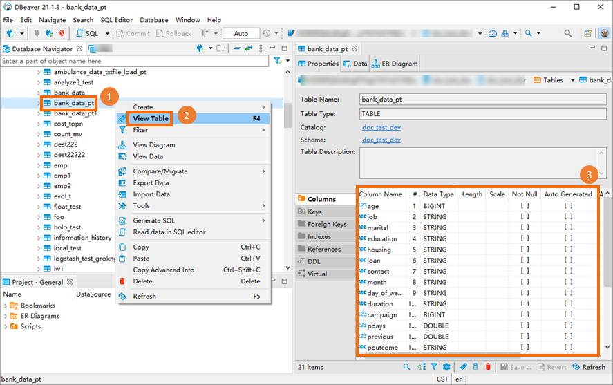 Query table schema