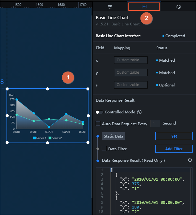 Data tab of a widget