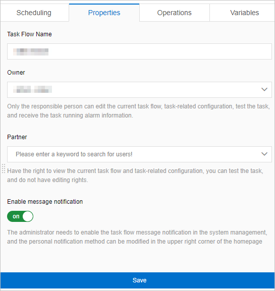 Task flow: Properties tab