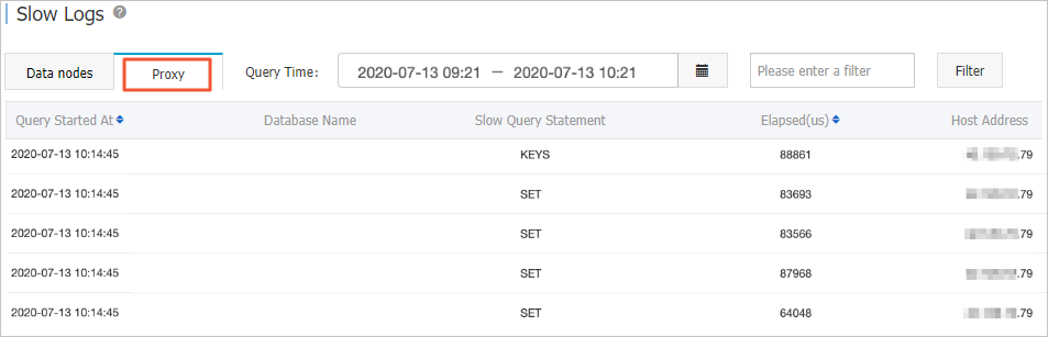 Find the earliest slow log among the slow logs from proxy nodes