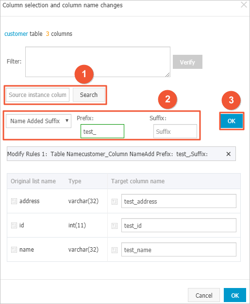 Configure mapping rules for column names