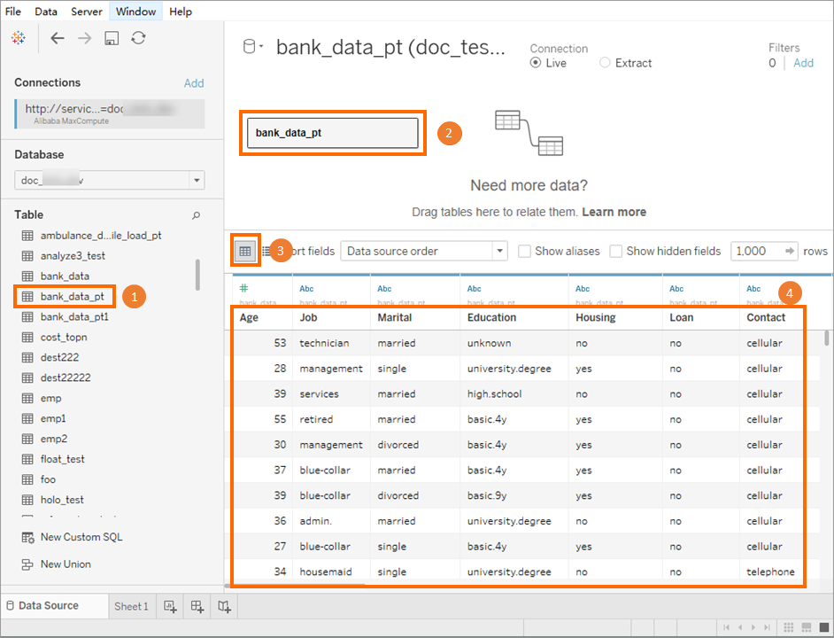 View data in a table