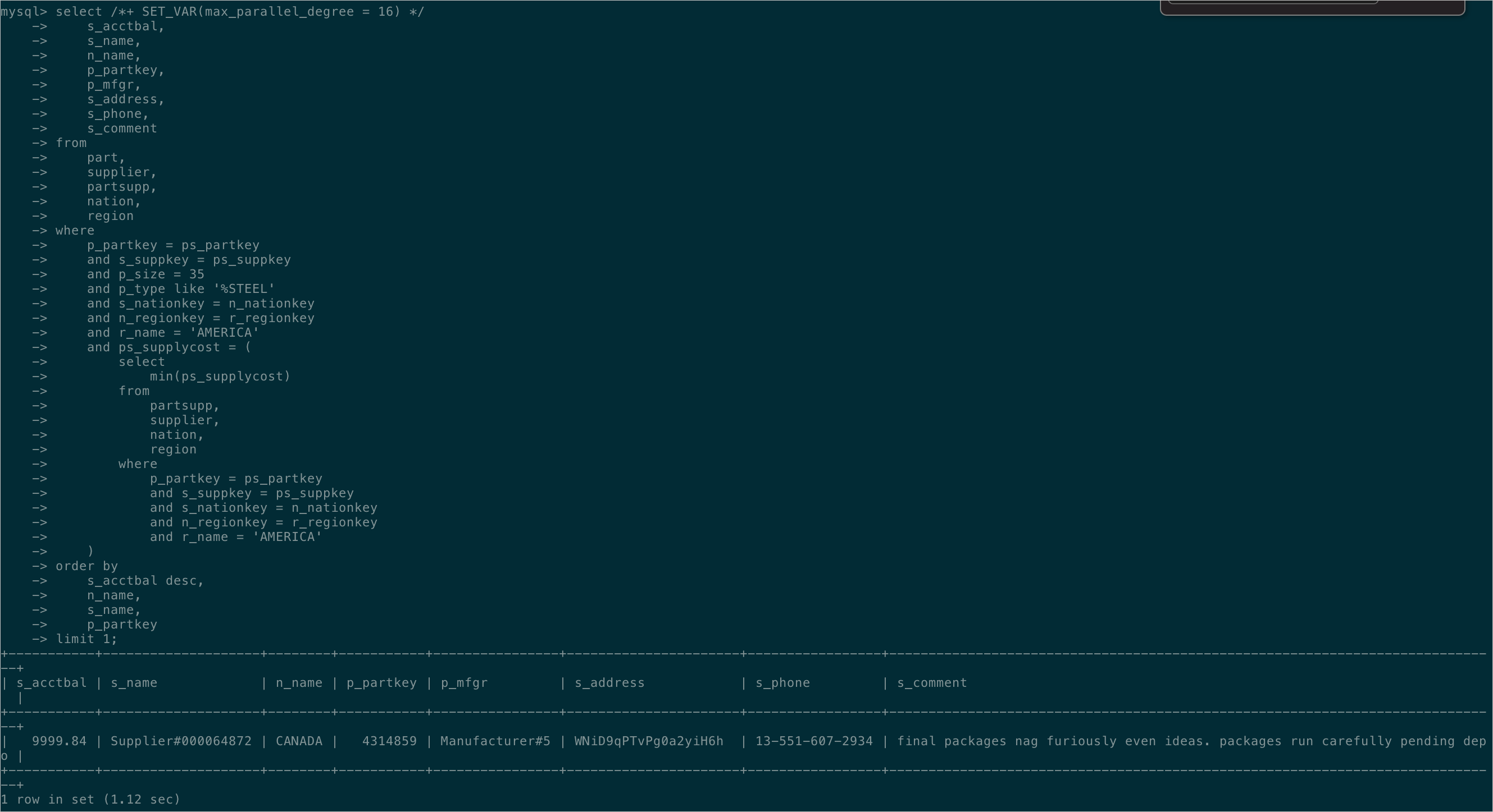 Support for subqueries (after the parallel query feature is enabled)