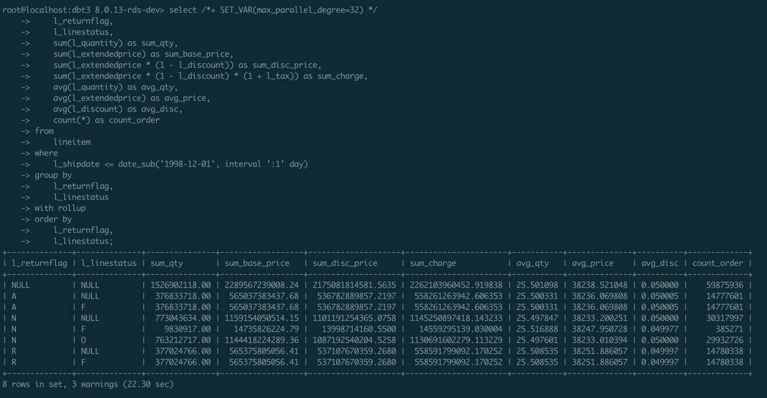 GROUP BY WITH ROLLUP function (after the parallel query feature is enabled)