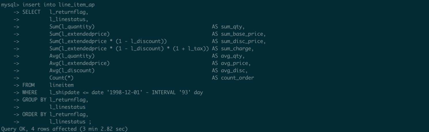 INSERT ... SELECT/REPLACE ... SELECT (before the parallel query feature is enabled)