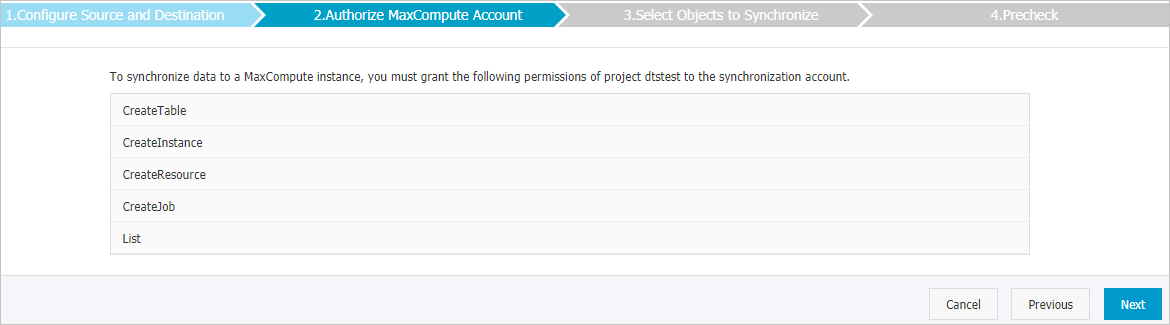 Grant permissions to an account