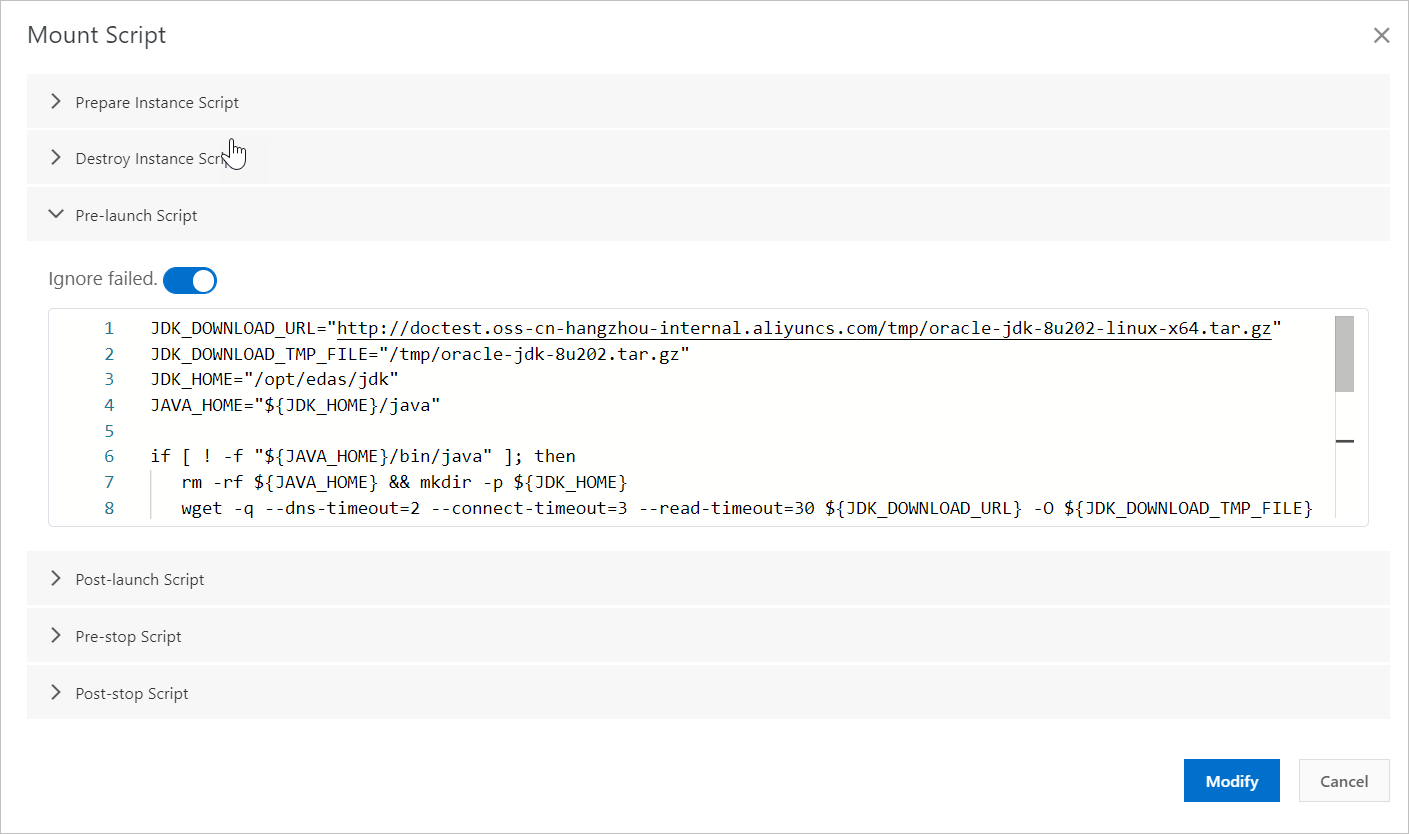 Configure the pre-launch script