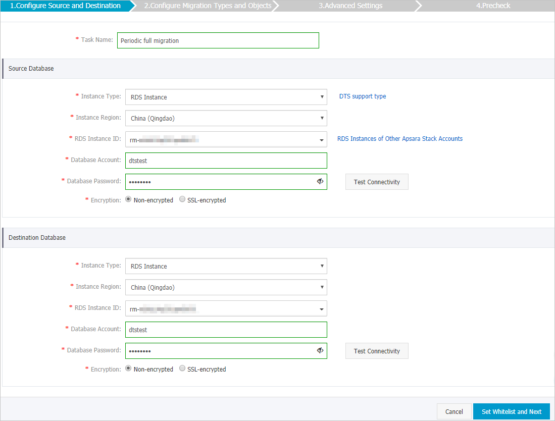 Migrate data between ApsaraDB RDS for MySQL instances