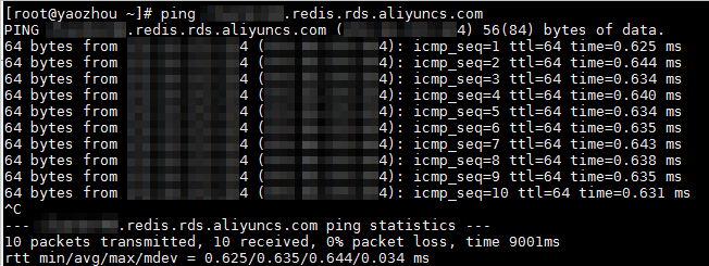 在Linux系统中ping阿里云Redis