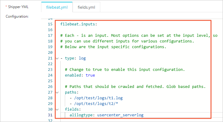 Filebeat configuration