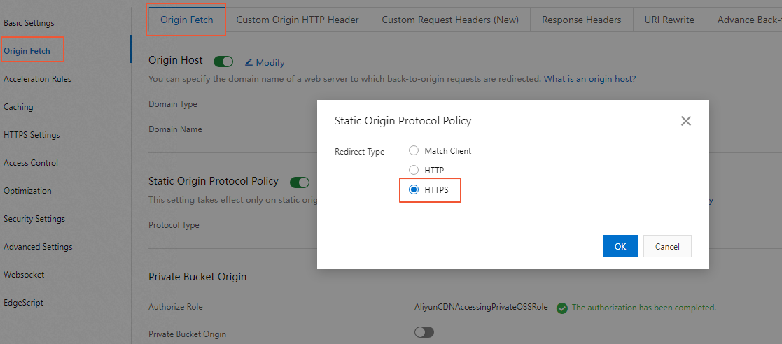 Configure the static origin protocol policy