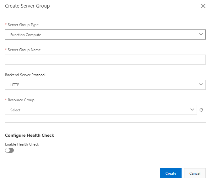 Server group of the Function Compute type