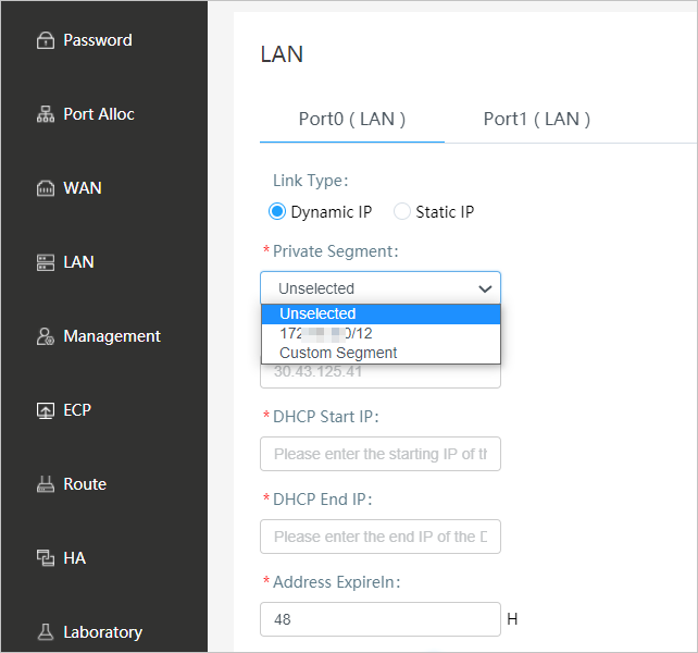 Configure a dynamic IP address for a LAN port.
